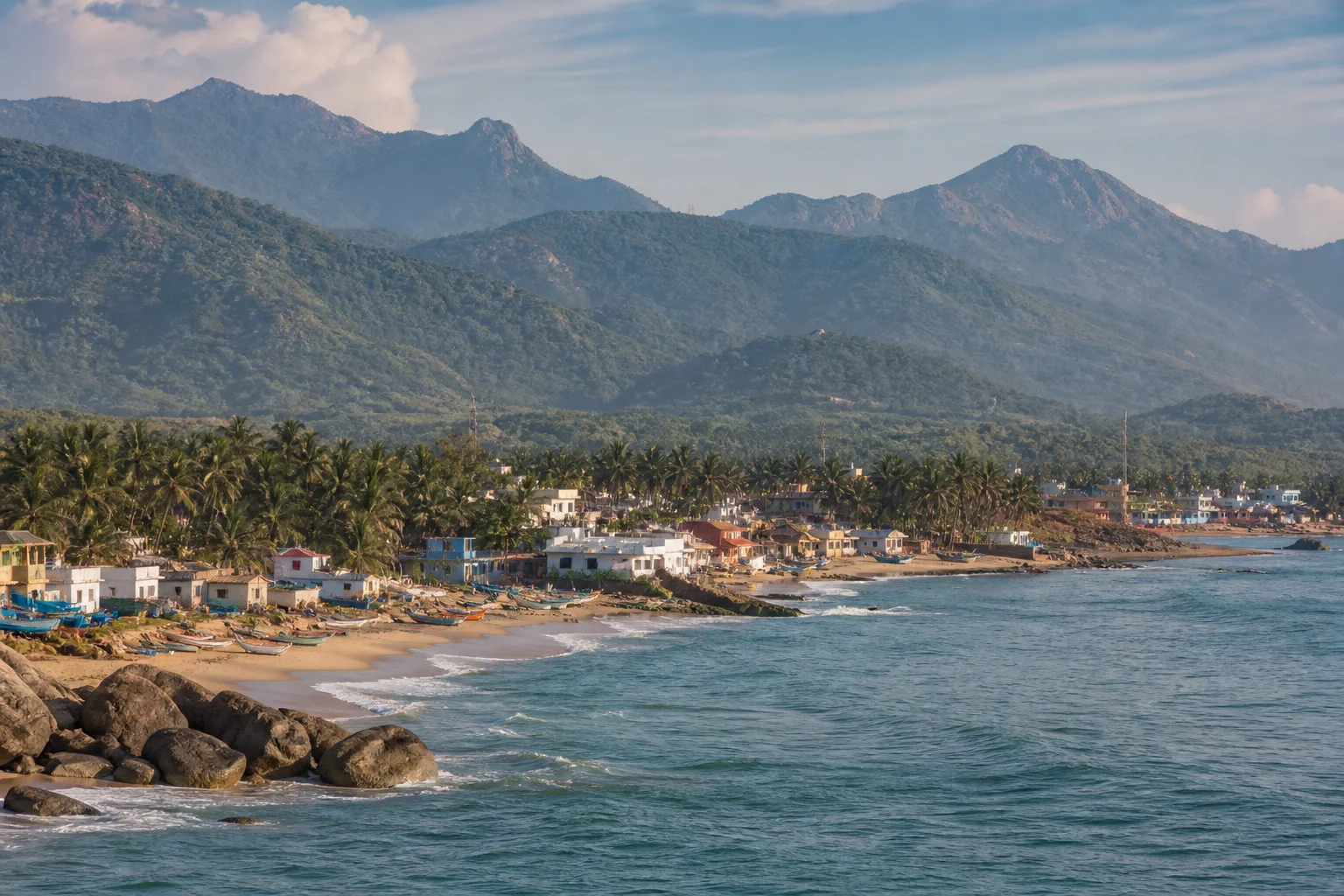 Project-created view of Kanniyakumari coast and Western Ghats foothills