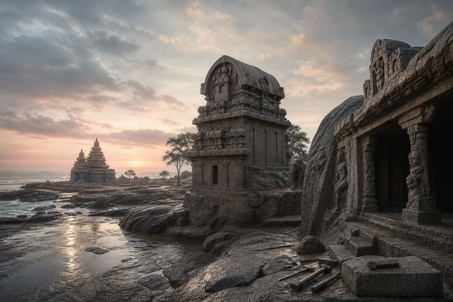 Editorial northern Tamil rock-cut and temple landscape