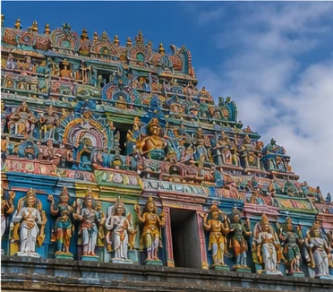 A monumental Tamil temple tower representing sacred architecture