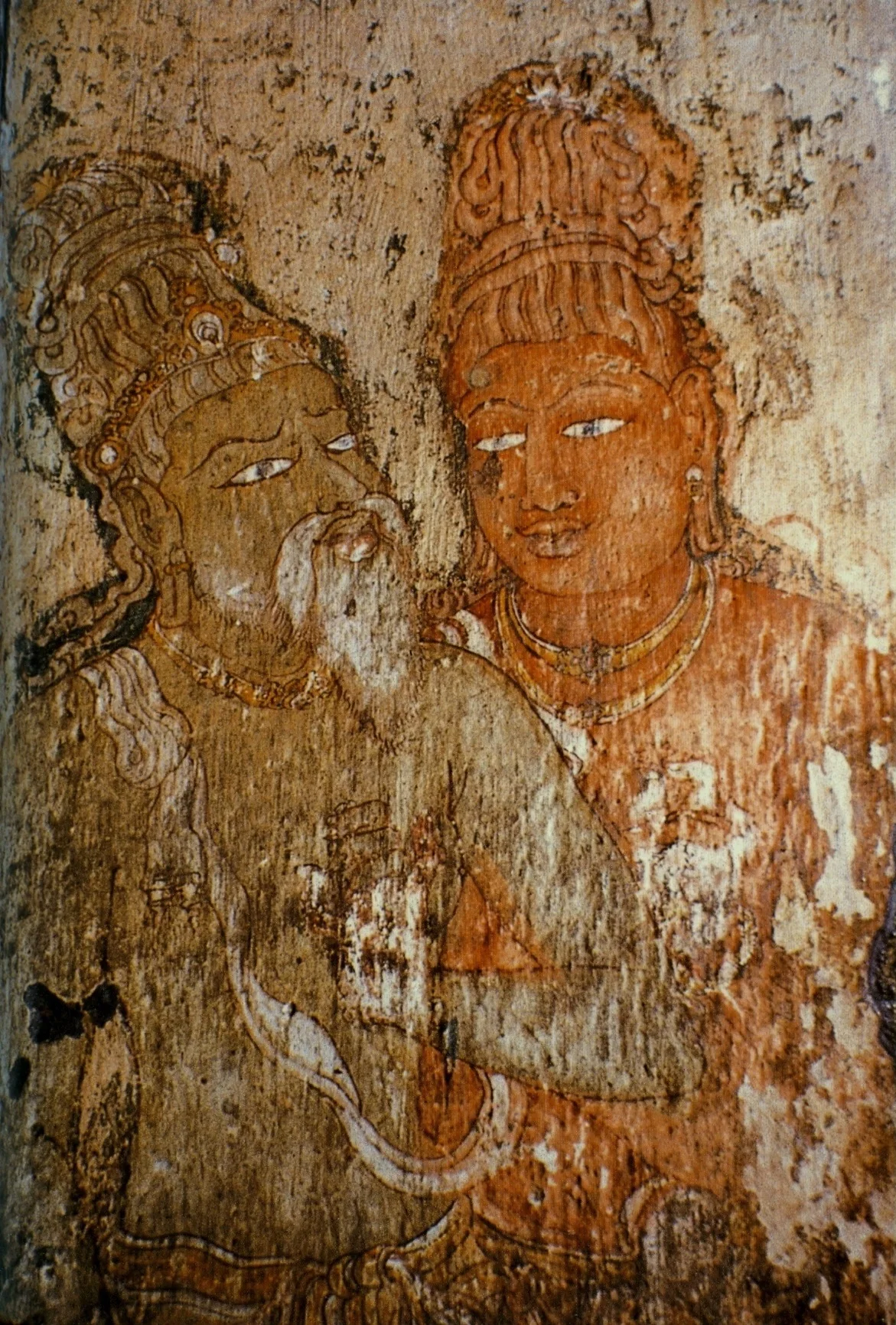 Detail from the eleventh-century Brihadisvara Temple mural traditionally identifying Rajaraja Chola I with Karuvur Thevar