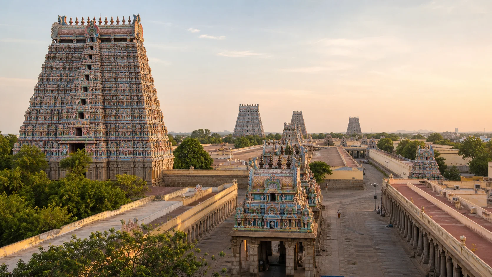 Editorial view inspired by Srirangam temple architecture